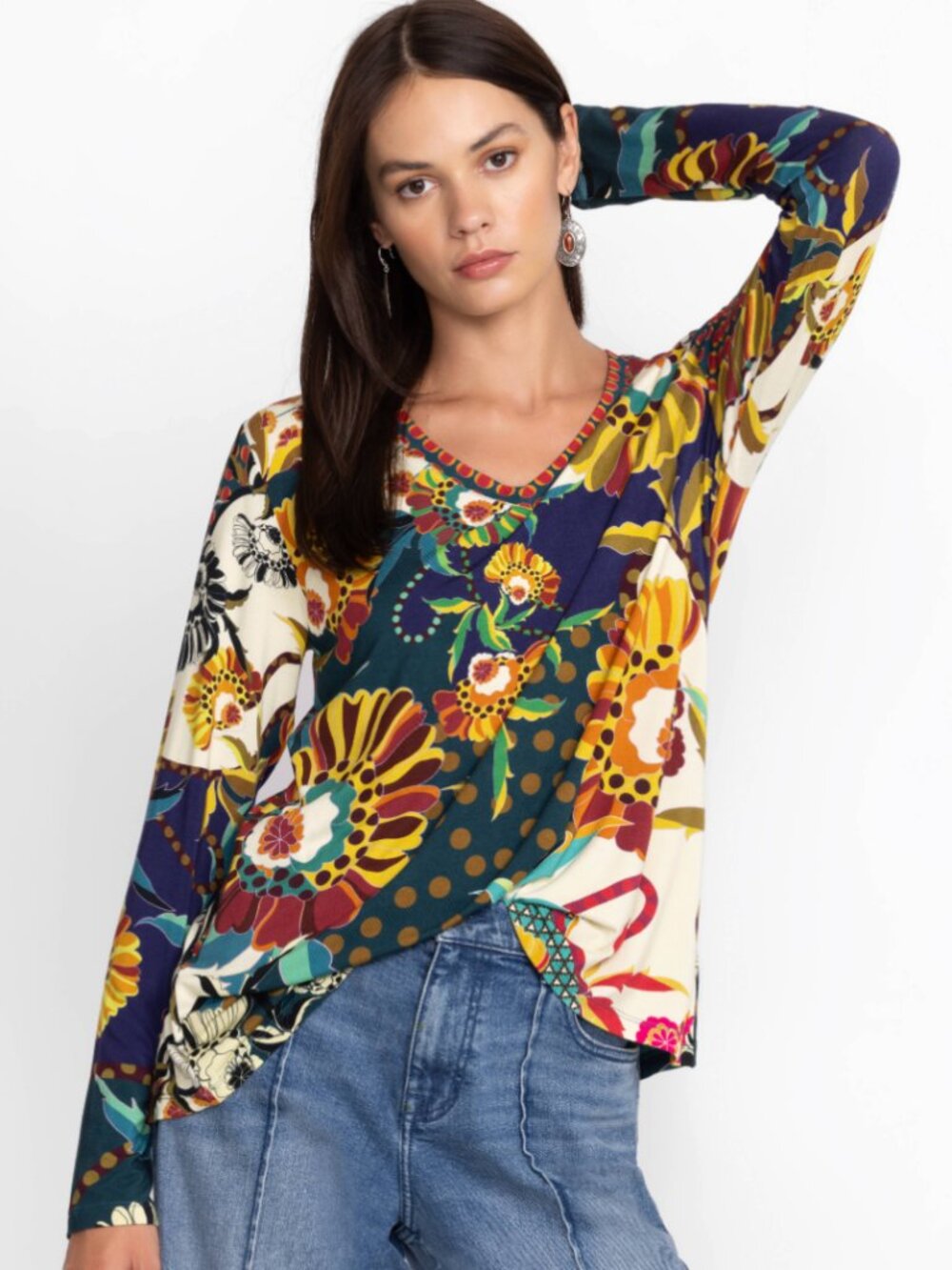Johnny Was | The Janie Favorite Long Sleeve V-Neck Swing Tee in Kimbra